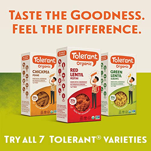 Tolerant Organic Gluten Free Chickpea Rotini Pasta, One 8 Ounce Box, Plant Based Protein, Vegan Pasta, Single Ingredient Protein Pasta, Whole Food, Clean Pasta, Low Glycemic Index Pasta