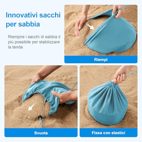 WolfWise UPF50+ Beach Tent with Sun Protection 3 x 3 m Beach Tent with Sand Anchor
