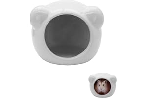 LuckyOpt Ceramic Hamster House, Cute Animal Shaped Hamster Cave, Summer Cool Small Animal Hideout Habitat Decor for Dwarf Hamsters, Small Gerbils (Grey)