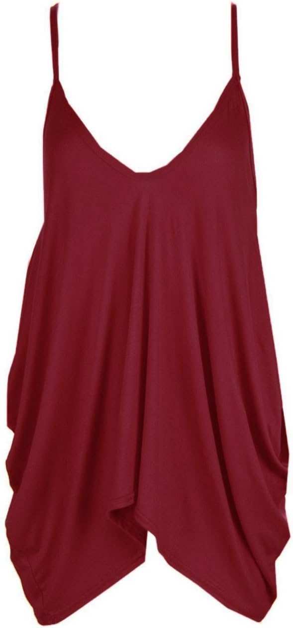 Girls,Women, Ladies Cami Legen Look Romper Vest Baggy Top Wine