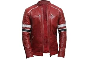 Trendsfort Mens Vintage Cafe Racer Biker Leather Jacket | Motorcycle Leather Jacket for Men