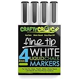 Crafty Croc Fine Tip Chalk Markers - (Precise 3mm Tip, 4 White) - Erasable Dustless Liquid Chalk Ink Pens, Water-Based, Non-Toxic