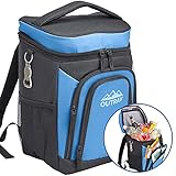 Outrav Camping Backpack Cooler Bag with Bottle Opener – Fully Insulated Thermal 16 Can Tote – Padded Back and Shoulder Strap – Front Zipper and Mesh Water Bottle Pockets