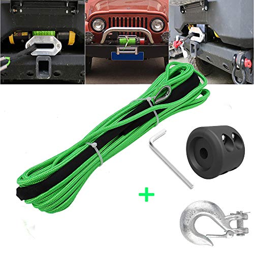 Synthetic Winch Rope 50'x1/4" Snap Hook and Rubber Stopper Strong