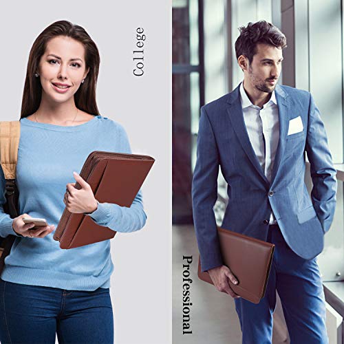 Zippered Padfolio Portfolio Binder, OOWOLF Leather Travel Conference Folder Executive Business Padfolio Case with Writing Pad Tablet, Phone/iPad Pockets, Pen Holder for Interview