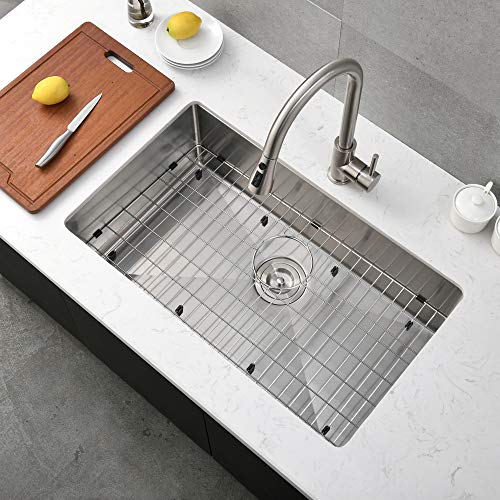 Bokaiya 30 Inch 16 Guage Drop In Undermount Single Bowl Stainless Steel Kitchen Sink, Deep Kitchen Sink with Complimentary Accessories