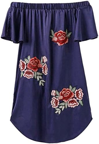 KMG Kimloog Women's Appliques Rose Print Off Shoulder Short Sleeve Casual Short Mini Dress