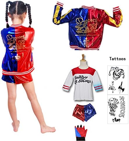 SUPETE Kids Girls Coat Shorts Tops Set Halloween Costume (M=120CM(6-8Years), Red / Blue Print)