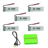 Noiposi 5PCS 3.7v 600mAh 25C LiPo Battery with 1 In 6 Charger for JJRC H37,U28W,EACHINE E50,ToyPark Pocket Self-timer Quadcopter Drone