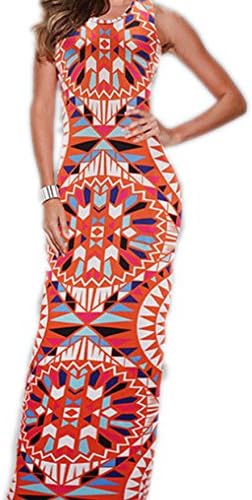 Tueenhuge Womens Sleeveless Printed Boho Beach Bodycon Pencil Party Dress