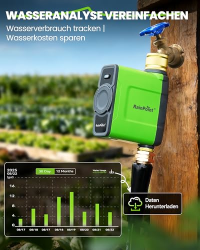 RAINPOINT Irrigation Computer WLAN with Brass Inlet and Outlet, Smart Irrigation Control, APP/Voice Control, Weather Based, Automatic Watering for Garden Lawn, 6 Schedules
