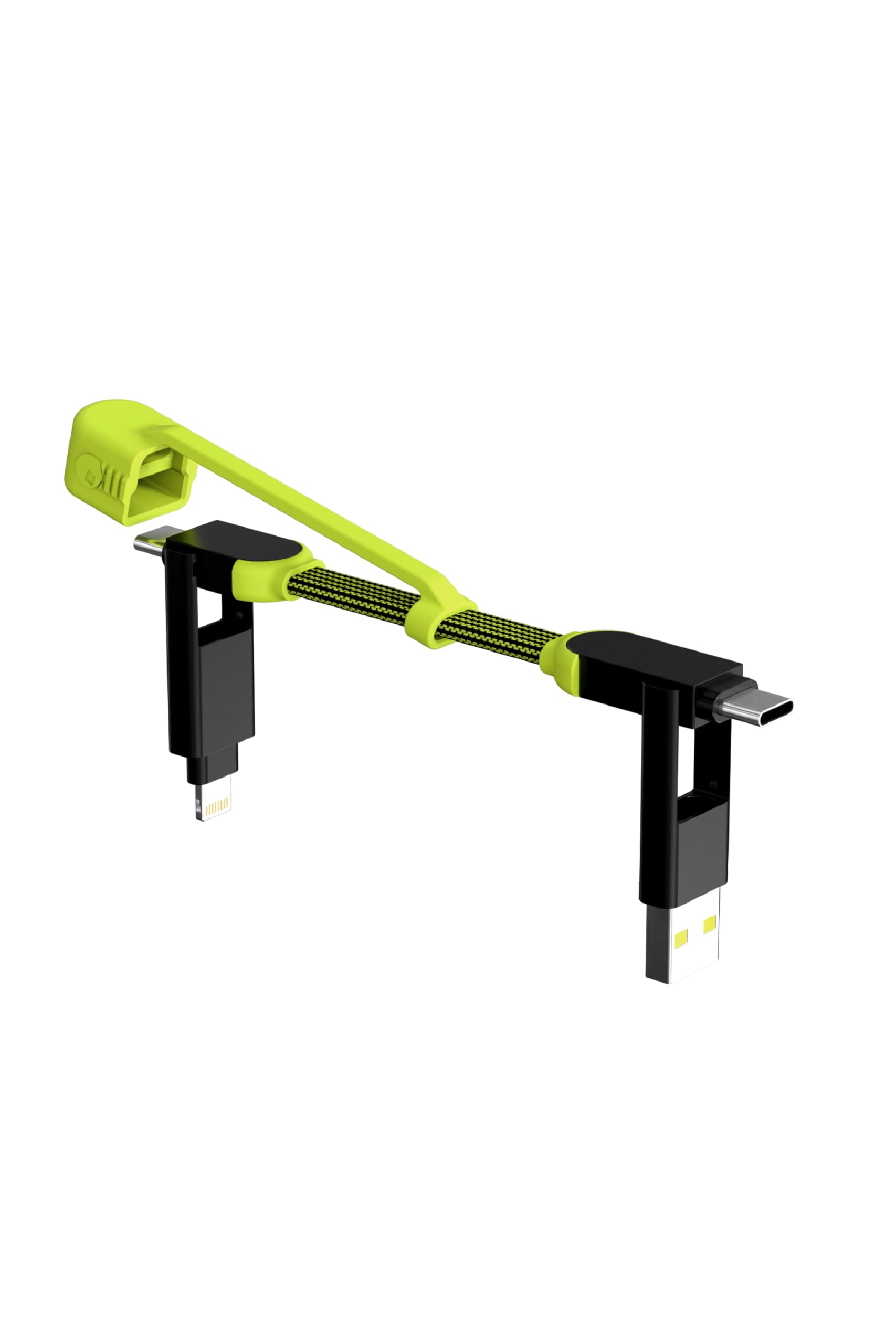 Rolling Square inCharge XL Pocket - USB C Charger Cable, Lightning Cable for Smartphone, Universal Cable Charger 6 in 1, Ultra-Fast Charging Usb 100W, 15cm, Black/Lime