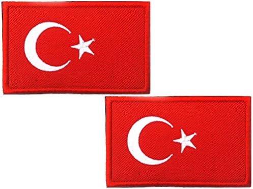 HFDA 2 piece Different Country Flags Patch - Tactical Combat Bagde Military Hook and Loop Badge Embroidered Velcro Morale Patch (Turkey)