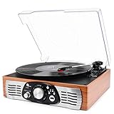 1byone Belt-Drive 3-Speed Stereo Turntable with Built in Speakers, Natural Wood