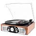 1byone Belt-Drive 3-Speed Stereo Turntable with Built in Speakers, Natural Wood