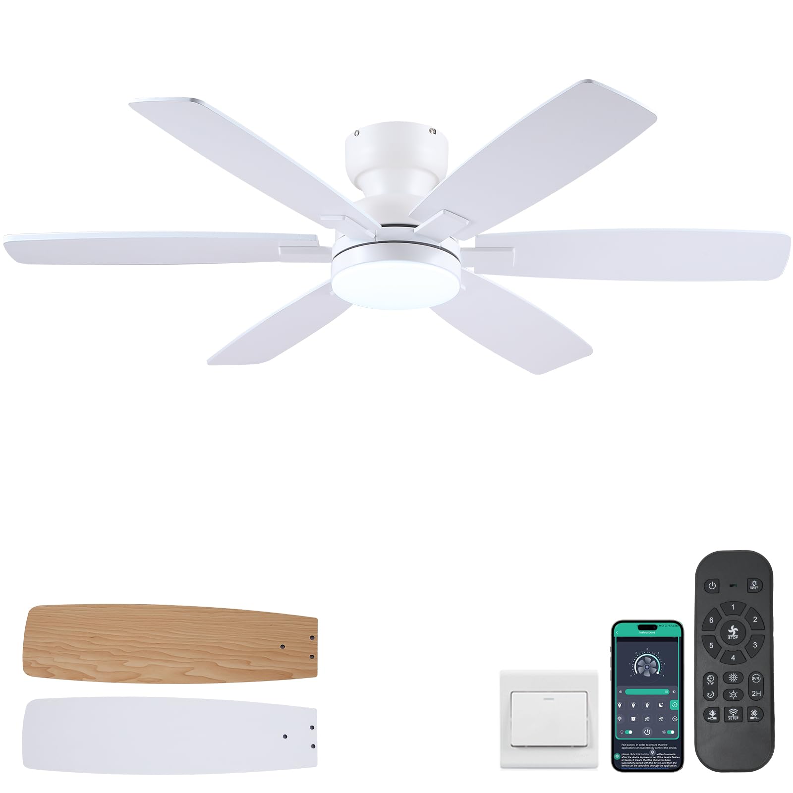 Photo 1 of ****************FOR PARTS ONLY- MISSING PARTS******************
Kviflon 52" Ceiling Fans with Lights, Low Profile Ceiling Fan with Light and Remote/APP Control, Flush Mount Ceiling Fan with 6 Reversible Fan Blades, 3CCT, Dimmable, Quiet Motor for Kidsroom