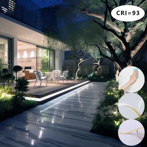 BENLUN 24 V COB LED Strip 20 m (10 m x 2), 6000 K Cool White LED Strip Outdoor Waterproof, 312LEDs/M CRI 93 Self-Adhesive Strip with Power Supply for Bedroom, Home Decoration, Kitchen