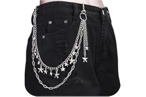 QWALIT Y2K Star Pants Chain for Men Jean Chains for Women Pocket Chain for Pants Biker Hip Punk Chains Y2K Jewelry for Women Accessory Silver Trendy Fashion for Music Festival Concert Cosplay