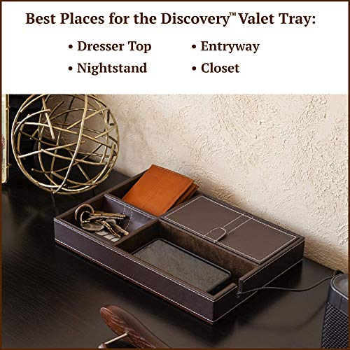 HOUNDSBAY Mens Valet Tray Organizer, EDC Catch All Leather Valet Tray