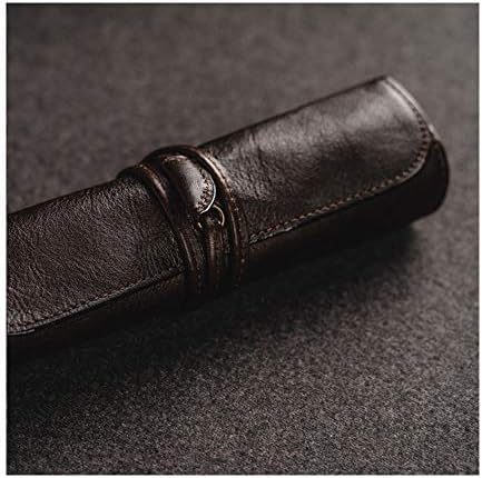 Yaohai Retro Genuine Leather Pencil Rollup Case Pen Cord Roll Pouch Stationary Organizer Case Best for Writer Artists and Students (Color : Khaki)