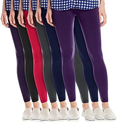 Fashion Printed Women's Super Soft Fleece Lined Leggings, One Size - Pack Of 6 - Set 7 - Black, Charcoal, Navy, Purple, Pink &amp; Wine