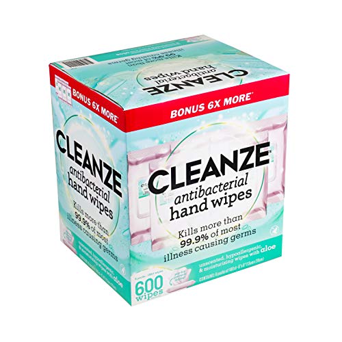 CLEANZE ANTIBACTERIAL HAND SANITIZING WIPES | HAND WIPE PACKETS, 6 PACKS – 100 CT HAND WIPES, UNSCENTED DISINFECTING TRAVEL HAND SANITIZER WIPES WITH ALOE | KILL 99.9% OF GERMS