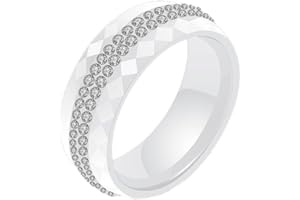 PAMTIER Unisex Ceramic 8mm Personality Simple Multi-Faceted Rhombic Cut 2 Lines Rows Crystal Zircon Inlay Ring Eternity Wedding Band