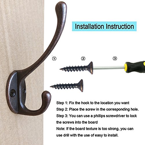 10 Pack Heavy Duty Dual Coat Hooks Wall Mounted with 30 Screws Retro Double Utility Rustic Hooks for Coat, Scarf, Bag, Towel, Key, Cap, Cup, Hat (Vintage Copper)