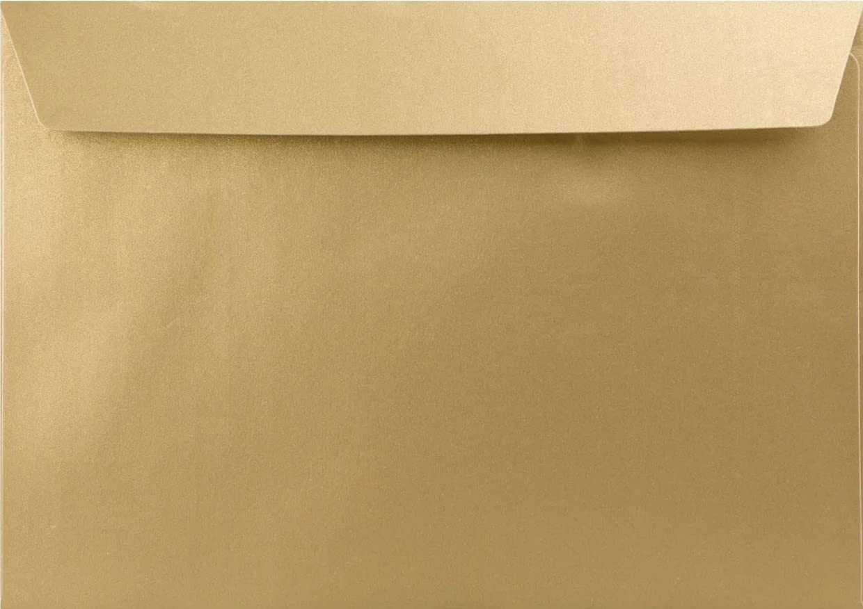 C5 Coloured Envelopes for A5 Greeting Cards Wedding Invitations Crafts Business Office Envelope 162mm x 229mm - Pack of 25 Envelopes (Metallic Gold Peel & Seal)