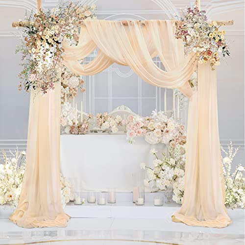 Vorhangbahnen aus Stoff, für Hochzeitsbögen, transparent, für Hochzeitsdekoration, Zeremonie, Party, Hochzeit, 2 Stück, Champagner, 5,8 m Länge x 71,1