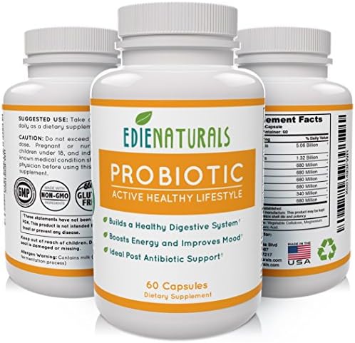 Premium Probiotic Supplement for Men & Women * Healthy Digestion & Immune System * Boosts Energy & Mood * Relief from Gas & Constipation * Gluten Free Vegetarian 2 Months Supply