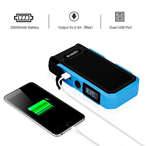 SUAOKI U10 800A Peak 20000mAh Portable Car Jump Starter (Up to 6.0L Gas or 5.0L Diesel Engines) Auto Battery Booster Power Pack Phone Charger With Smart Charging Ports, UL Certified