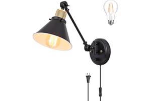 TRLIFE Wall Sconce Plug in, Dimmable Wall Sconce Wall Lights with Plug in Cord and Dimmer On/Off Knob Switch, Swing Arm Wall Light for Bedside Bedroom Stairway Living Room(1 Pack, 1 Bulb Included)