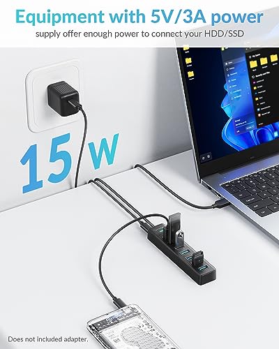 PHIXERO 7 Port USB 3.0 Hub Distributor, 5 Gbps USB Distributor, Multiport Adapter with 100 cm Cable, Compatible with All USB Port Devices (7 Port, 100 cm Cable)