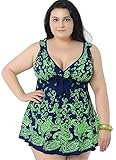 Women's Plus Swimdress V-Neck Printed Swimsuit Beachwear with Shorts