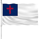 Christian Flag 3x5 Double Sided Outdoor Christianity Cross Church Jesus Faith Heavy Duty 3 Ply Polyester Material with 2 Metal Grommets, 4 Rows of Stitching