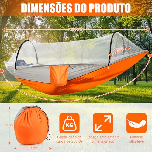 Gavzrt 260 x 140 cm Rede de Descanso com Mosquiteiro, Rede de Dormir Camping Construção Rápida, Portátil Dobrável Rede de Árvore Acampamento, Rede Camping com Nylon