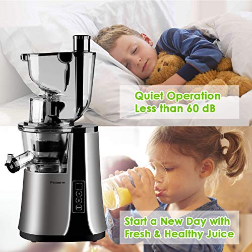 Wide Chute Slow Masticating Juicer Picberm Cold Press Juicer Extractor with Two Speed Modes, Juicer Machine for Higher Nutrient Fruit and Vegetable Juice, Quiet Motor & BPA-FREE