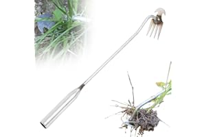 ROWPOZ Weed Puller Tool Garden, Weeding Artifact Uprooting Weeding Tool Weed Remover Tool 4 Teeth Manganese Steel, Gardening Hand Tools Hand Weeder Tool Weeding Digger Tool Weeders Tool (Silver-15.7in)