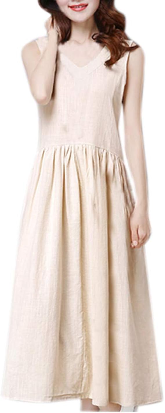 Amazon Co Jp ワンピース レディース Wyntroy 綿 無地 ノースリーブ 着痩せ 着回し Vネック 大人 カジュアル 清楚 夏用 マキシ丈スカート 女性 ドレス ロング 普段着 通勤 通学 お呼ばれ 二次会 旅行 プレゼント おしゃれ 服 ファッション小物