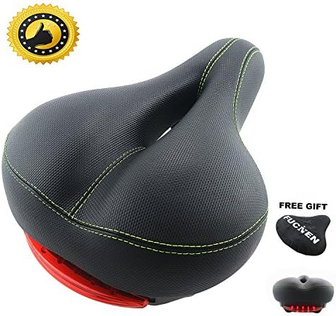 Comfortable Bike Saddle Seat with Taillight for Biker Men Women Safety Fit Most Bikes FUCNEN Wide Soft Padded Comfort Seat for Bikes Big Bum Bicycle Saddle with Tail Light for Mountain bikes Nice Gift for Firends(Green)
