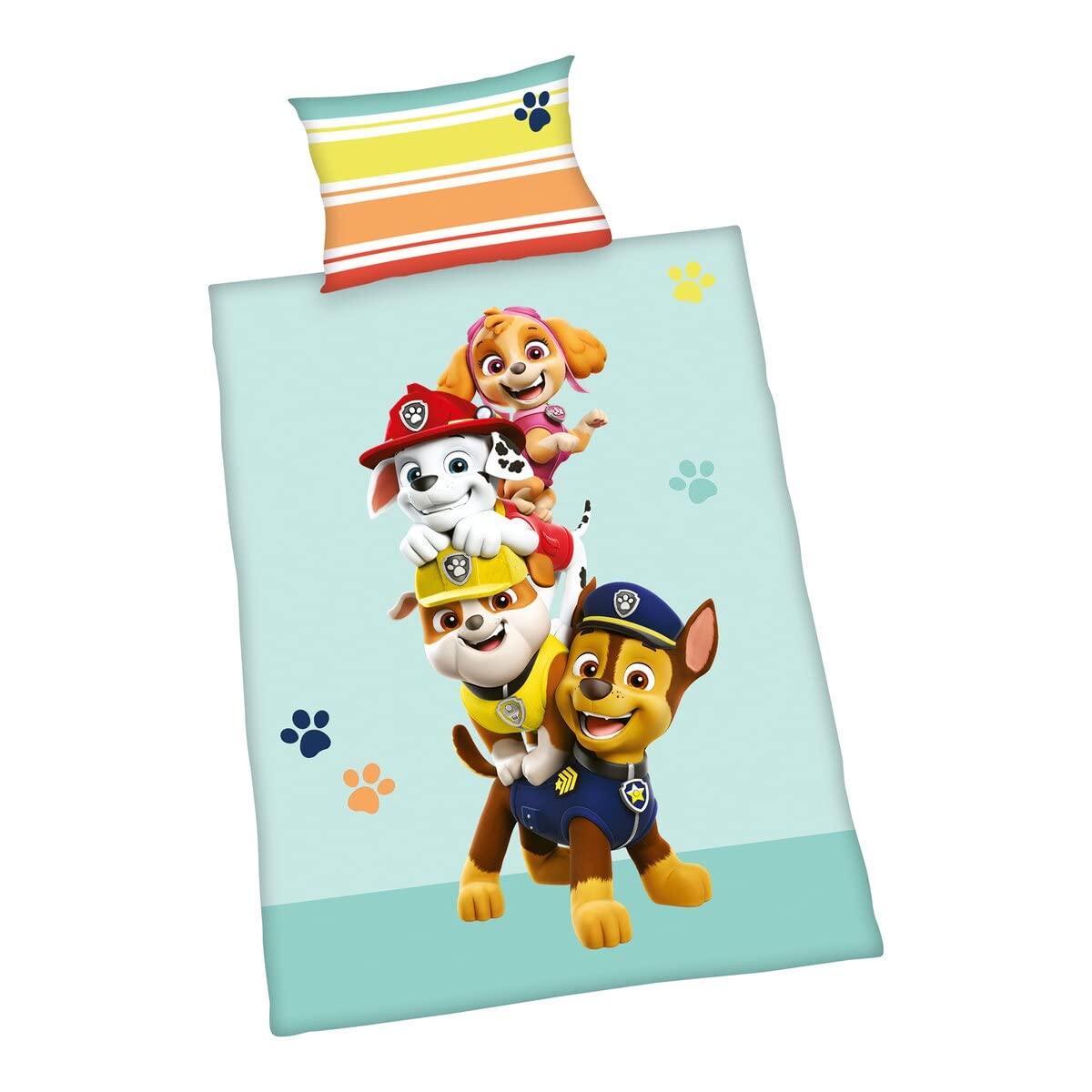 Herding Paw Patrol Duvet Set, Made in Green, Pillowcase 40 x 60 cm with Hotel Wrap, Duvet Cover 100 x 135 cm, Easy Zipper, 100% Cotton/Renforcé, Multi-Colour