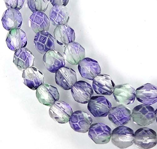 SpkBead 50 Firepolish Czech Glass Faceted Round Beads Blueberry Green Tea 4mm Jewelry Making Stone Craft (With Drawing Book For Free)