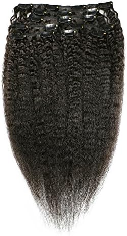 Afro Kinky Straight Clip In Human Hair Extensions 8Pcs 8A Grade Remy Hair Clip in Full Head Hair Nautral Color for Black Women … (18INCH/45CM)
