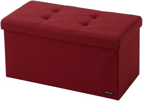 Amazon 収納スツール コンパクト デザイン収納スツール ワイド 長方形 単品 収納ボックス 折りたたみ コンパクト ファブリック オットマン Box Stool ベンチ イス チェア おもちゃ箱 シンプル モダン おしゃれ 座れる ワインレッド スツール オンライン通販