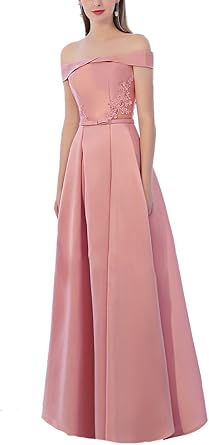 pink off the shoulder long dress
