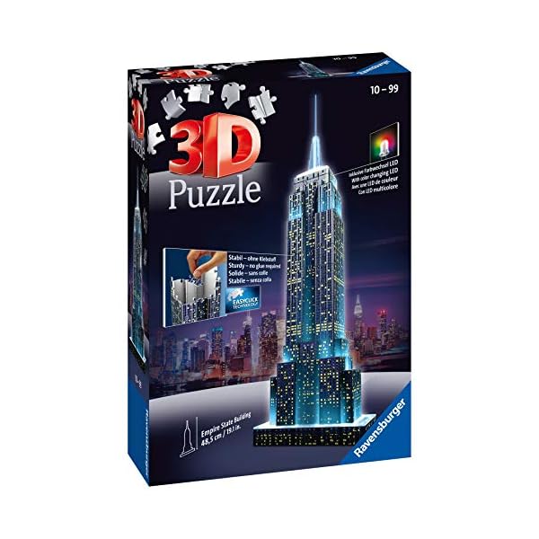 Ravensburger 3D Puzzle 12566 - Empire State Building Night Edition - eines der bekanntesten Wahrzeichen von New York - LED beleuchtetes Gebäude - ab 10 Jahren – Bild 5