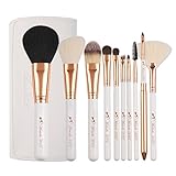 Michelle HUI 10 Pieces Premium Makeup Cosmetics Brushes Set Kits with White leather Case BagFace Eye Shadow Eyeliner Foundation Blush Lip Makeup Brushes Powder Liquid Cream Blending Brush Tool