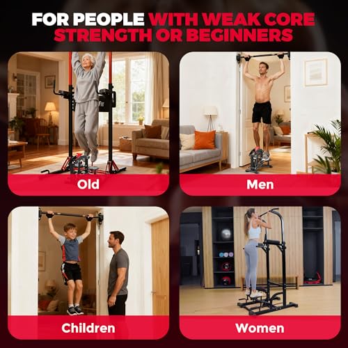ONETWOFIT Freestanding Folding Pull Up Bar Power Tower Dip Station, Adjustable Height, 127-224CM Multifunctional Home Electric Station,Space Saving,Detachable
