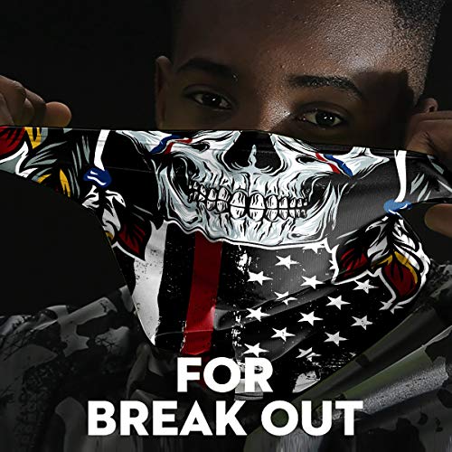 Cooling Neck Gaiter for Men Summer, Black Skull American Flag Face Mask, Cloth Designer Face Mask Scarf for Fishing Ski, Face Bandana Mask for Women Balaclava, Sun Protection Face Sleeve